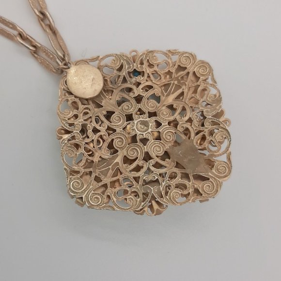 Liz Palacios Signed SF Gold Tone & Blue Victorian Style Pendant Necklace - Picture 9 of 11